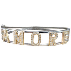14K 2Tone Gold Leben ist "AMORE" Diamant-Armreif