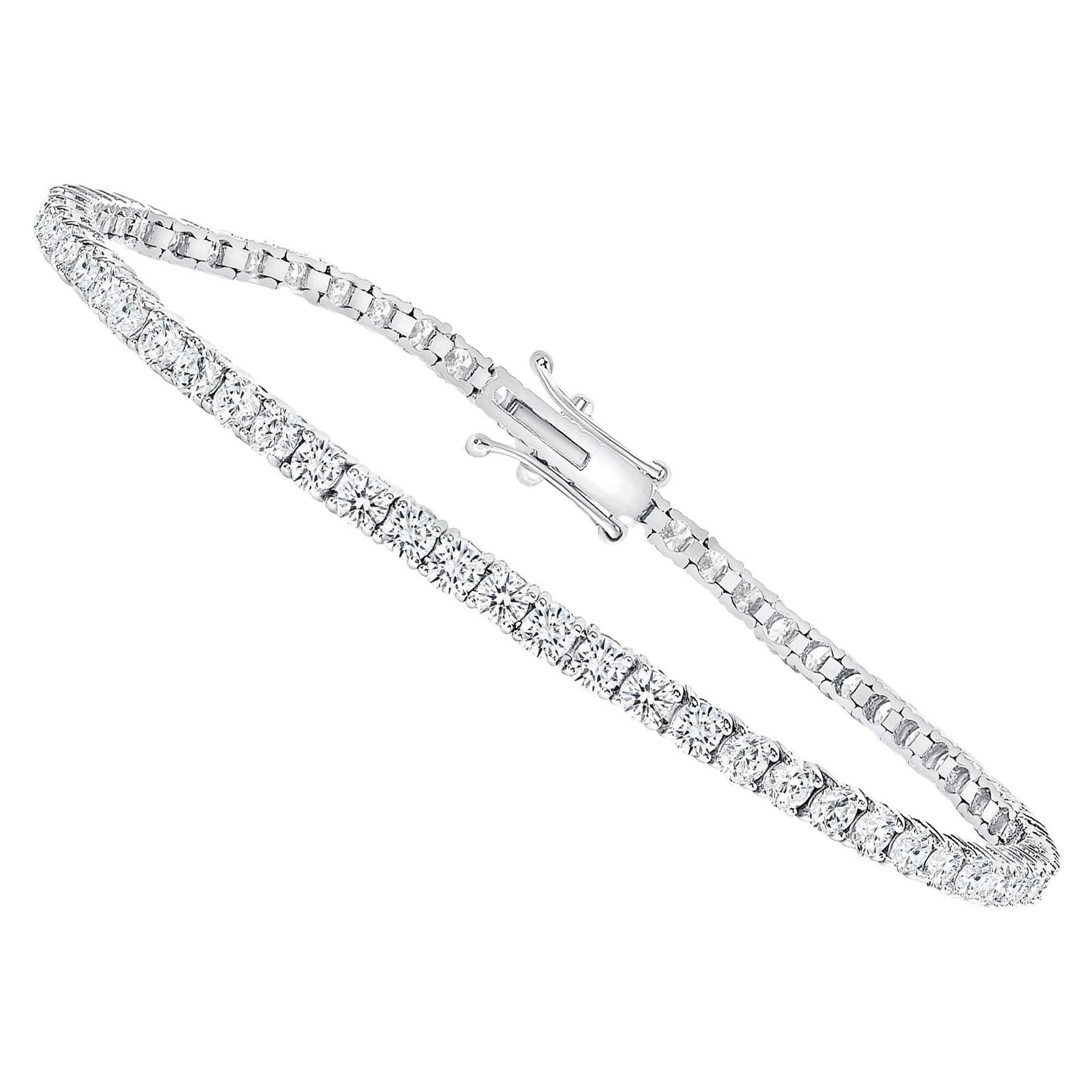 Pulsera de tenis de oro blanco de 14 quilates y 3 quilates con diamantes redondos