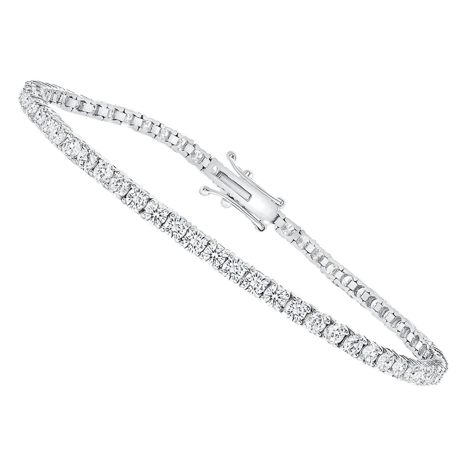 Pulsera de tenis de oro blanco de 14 quilates y 3 quilates con diamantes redondos