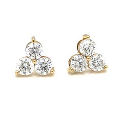 14k '3' Diamond Earring Stud Yellow Gold
