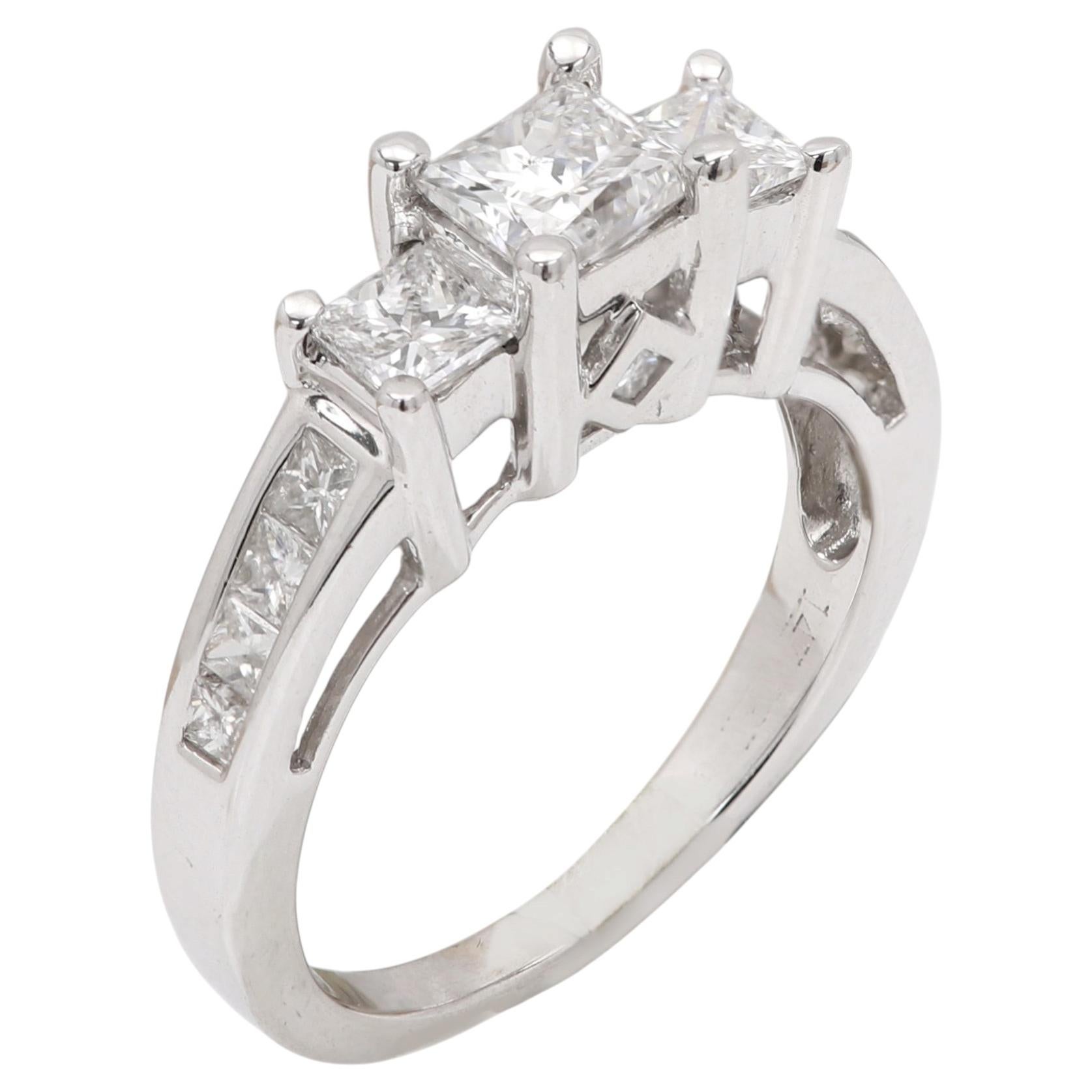 14k 3 Stone Ring Past Present Future Solid Gold princess cut Diamonds For Sale