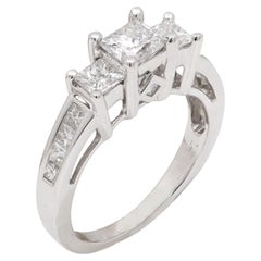14k 3 Stone Ring Past Present Future Solid Gold princess cut Diamonds