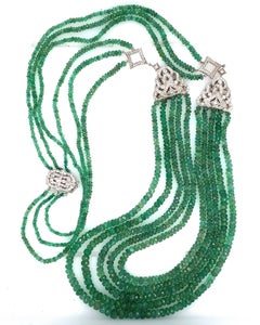 14K 300 Carat Emerald Bead Multi Strand Necklace