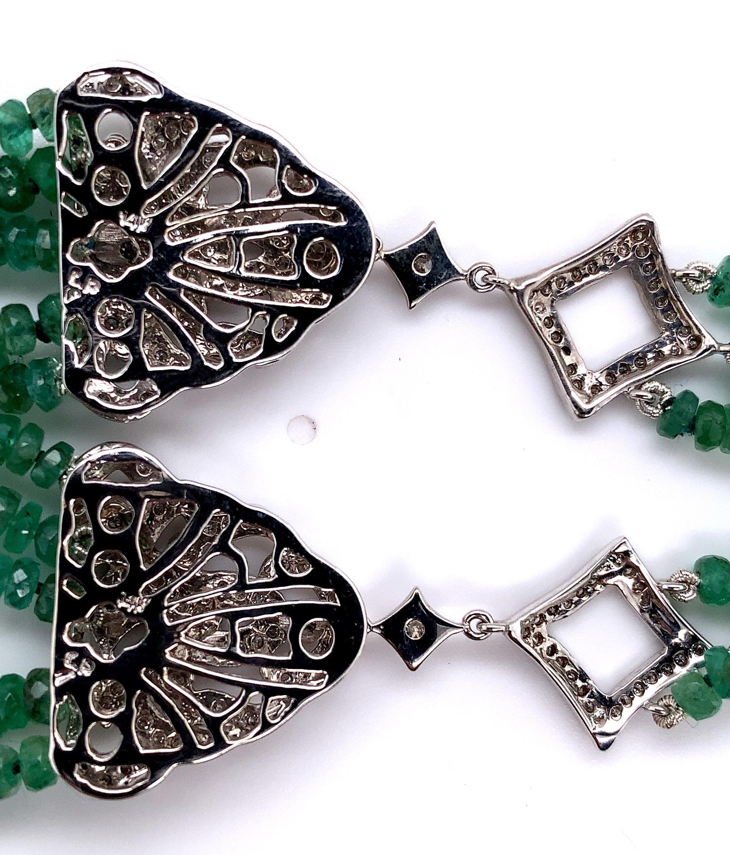 Men's 14K 300 Carat Emerald Bead Multi Strand Necklace For Sale