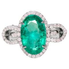 14k 3.12 Ct Emerald&Pink Diamonds Antique Art Deco Style Engagement Ring