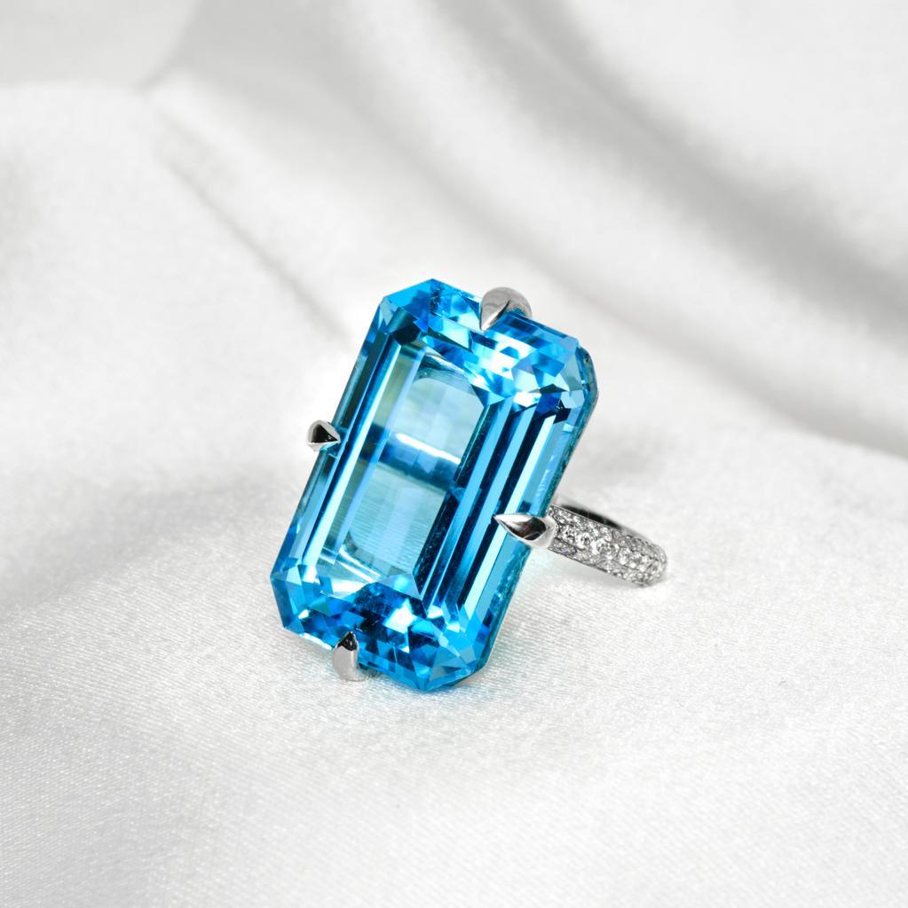 Contemporary IGI 14K 31.75 Ct Topaz & Diamond Antique Art Deco Style Engagement Ring