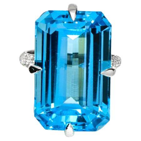 IGI 14K 31.75 Ct Topaz & Diamond Antique Art Deco Style Engagement Ring