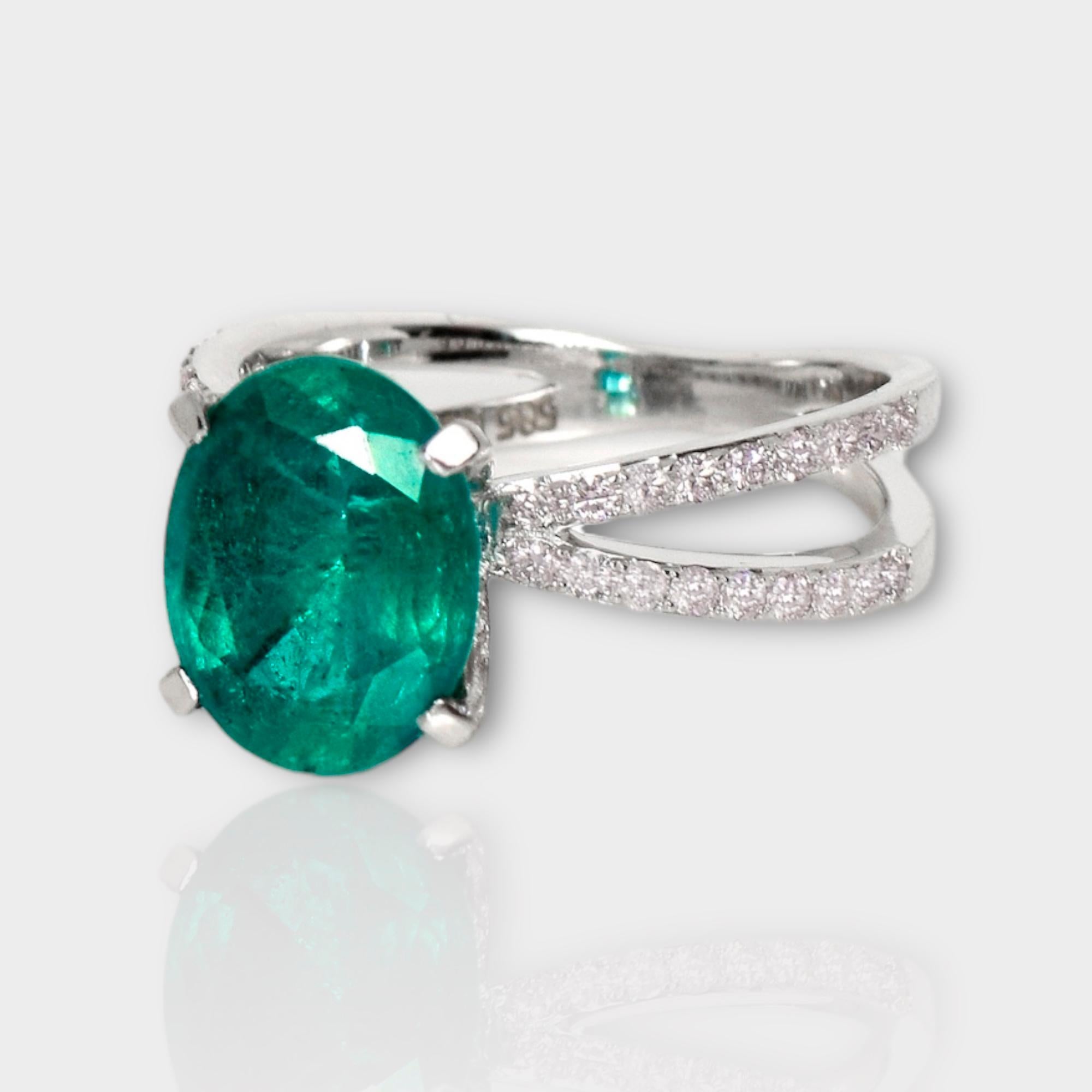 Contemporary IGI 14K 3.23 Ct Emerald&Pink Diamonds Antique Art Deco Style Engagement Ring For Sale