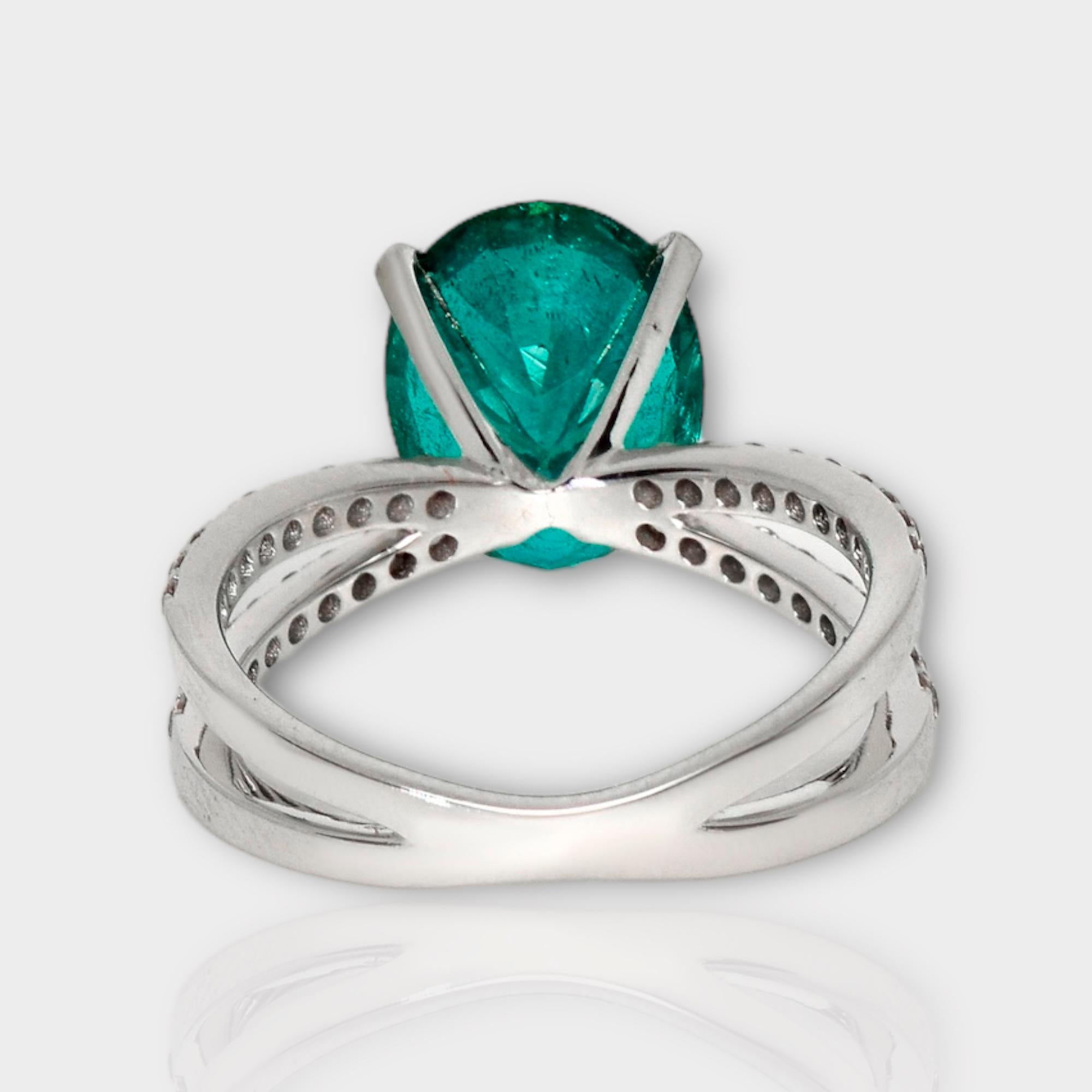 IGI 14K 3.23 Ct Emerald&Pink Diamonds Antique Art Deco Style Engagement Ring For Sale 1