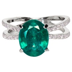 IGI 14K 3.23 Ct Emerald&Pink Diamonds Antique Art Deco Style Engagement Ring