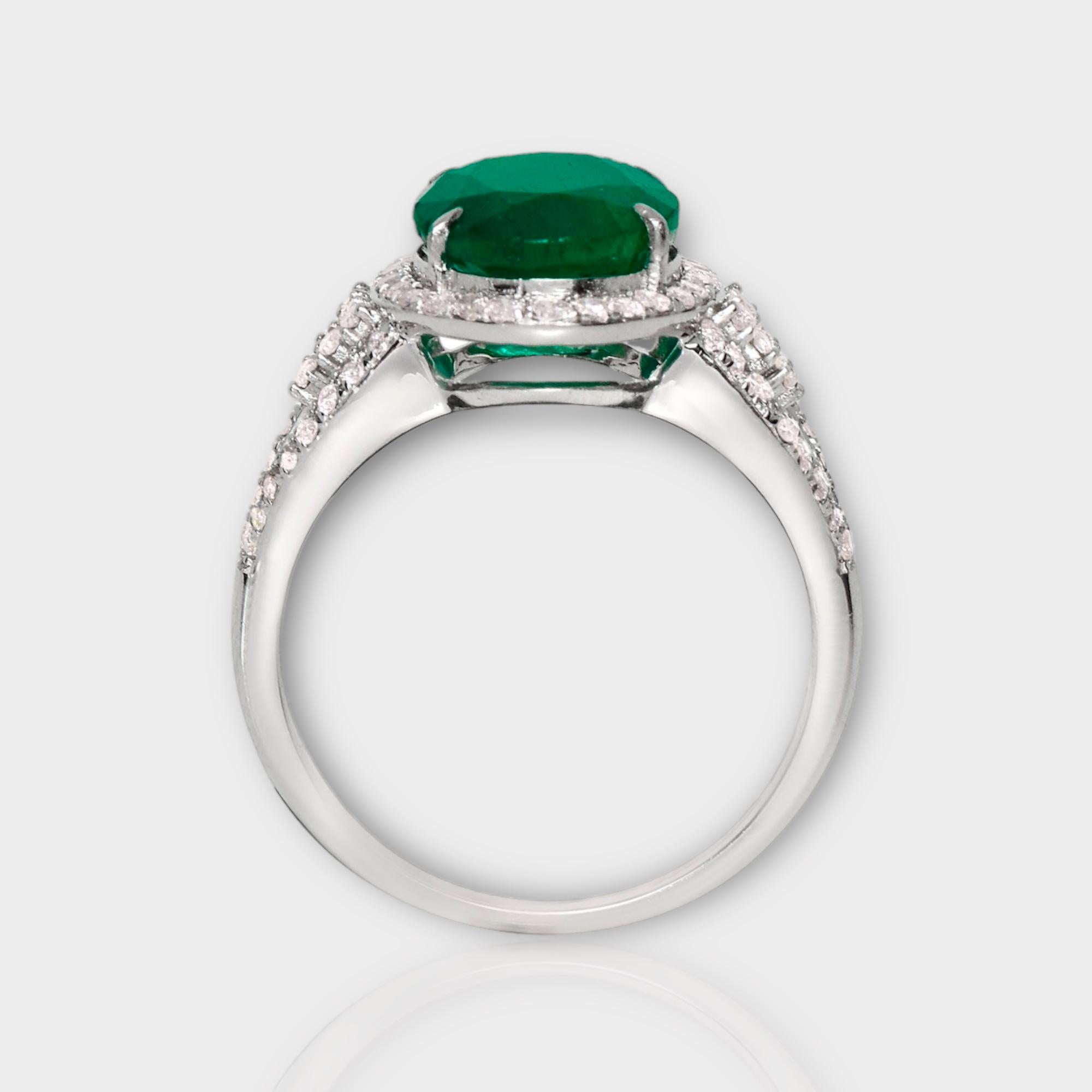 Oval Cut IGI 14K 3.24 Ct Emerald&Pink Diamonds Antique Art Deco Style Engagement Ring For Sale