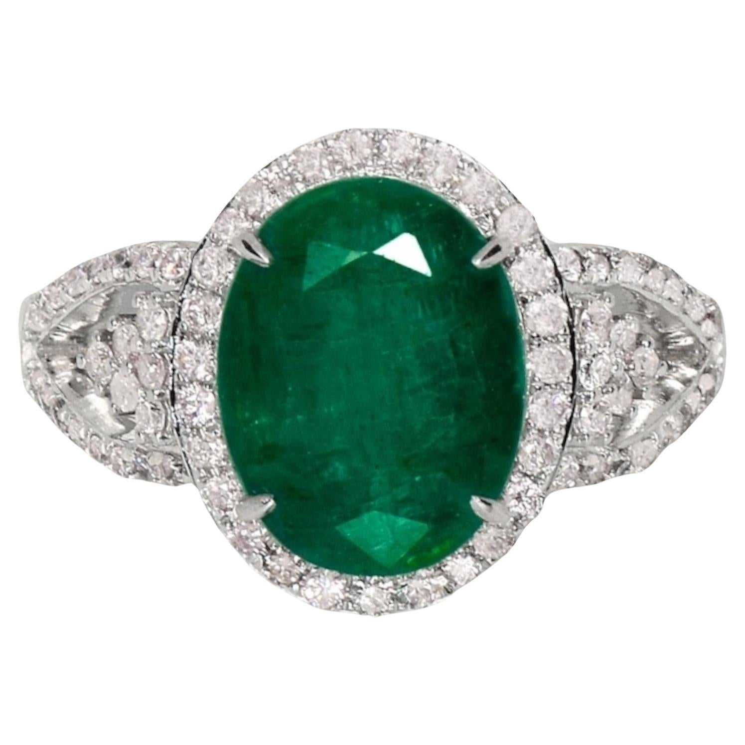 IGI 14K 3.24 Ct Emerald&Pink Diamonds Antique Art Deco Style Engagement Ring For Sale