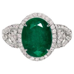 IGI 14K 3.24 Ct Emerald&Pink Diamonds Antique Art Deco Style Engagement Ring