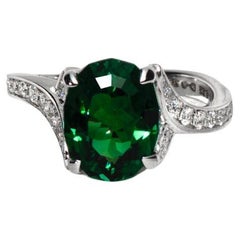 IGI 14K 3.32 Ct Bluish Green Tourmaline Antique Art Deco Style Engagement Ring
