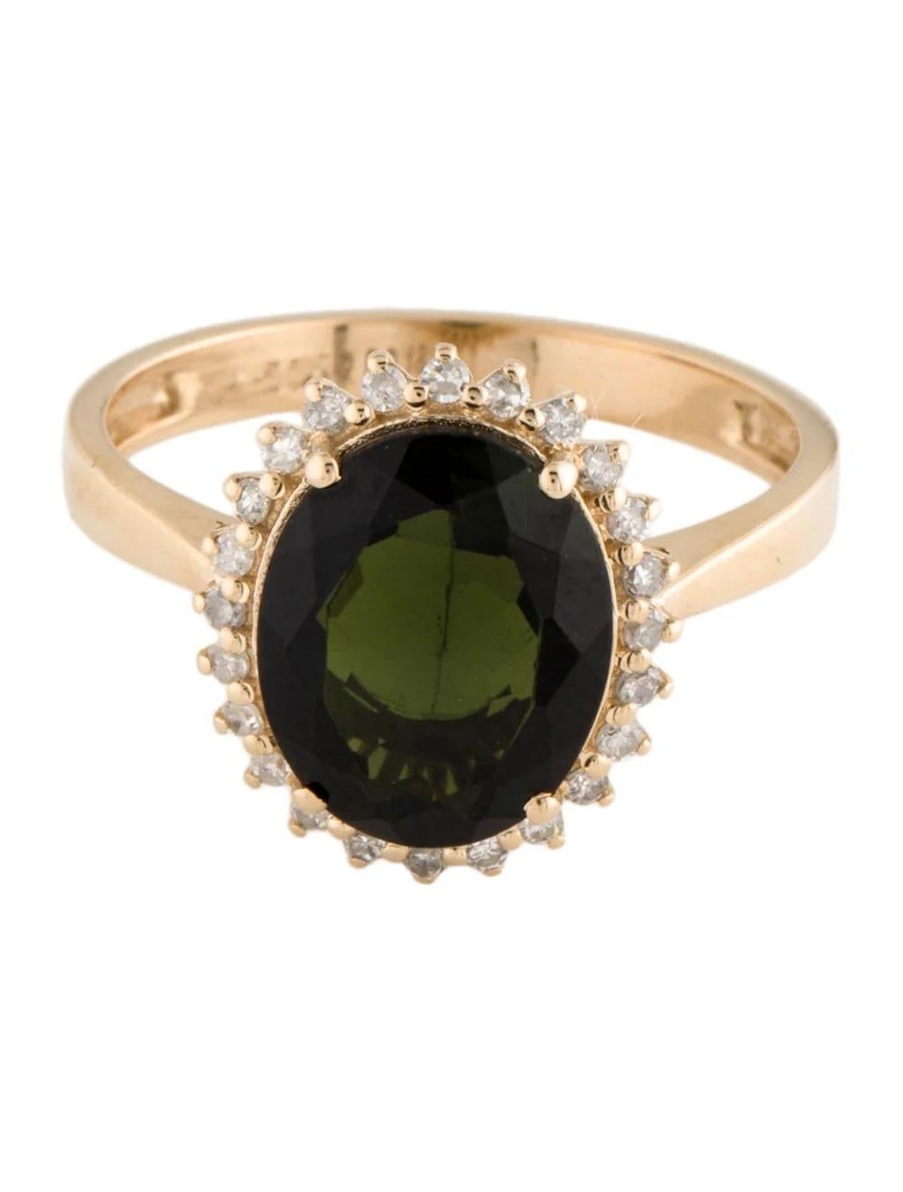 Oval Cut 14K 3.42ctw Tourmaline Diamond Cocktail Ring Size 7.25 Yellow Gold Vintage For Sale
