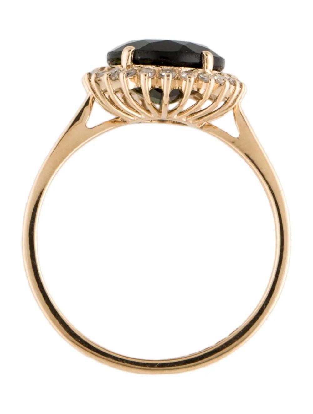 Women's 14K 3.42ctw Tourmaline Diamond Cocktail Ring Size 7.25 Yellow Gold Vintage For Sale