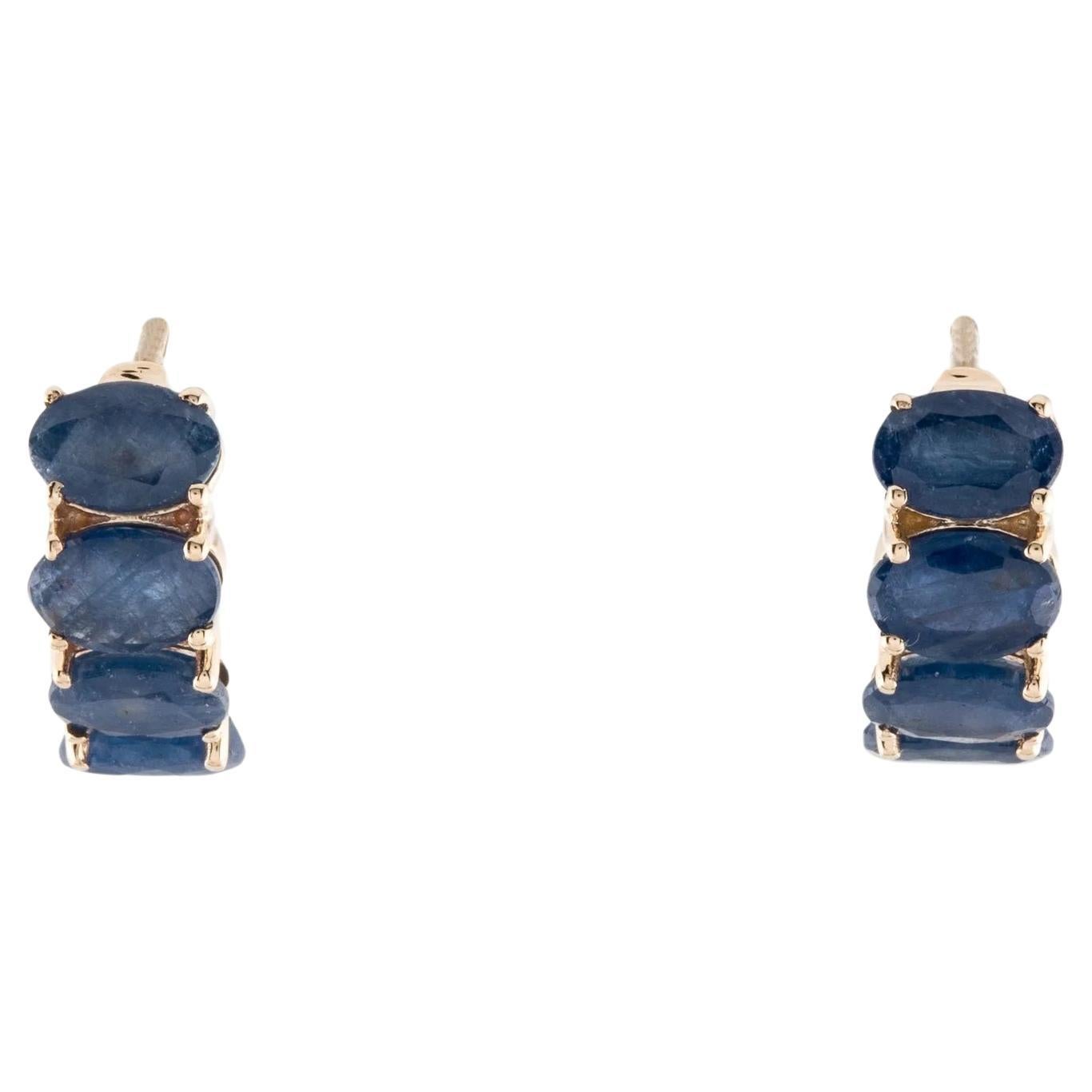 14K 3.45ctw Sapphire Huggie Earrings - Oval Blue Sapphires For Sale