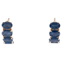 14K 3.45ctw Sapphire Huggie Earrings - Oval Blue Sapphires