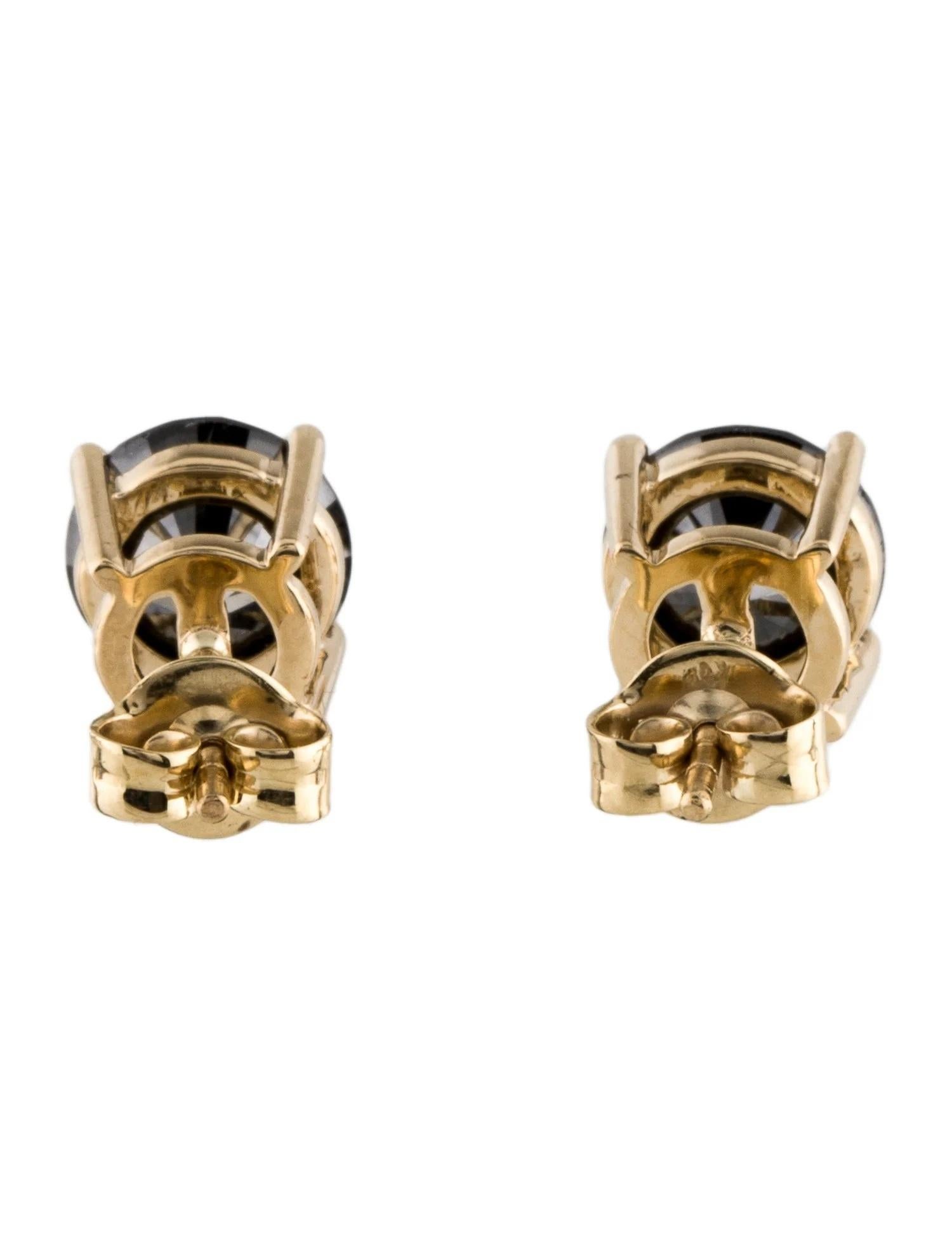Round Cut 14K 3.48ctw Black Diamond Stud Earrings  14K Yellow Gold   Round Brilliant For Sale