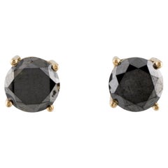 14K 3.48ctw Black Diamond Stud Earrings  14K Yellow Gold   Round Brilliant