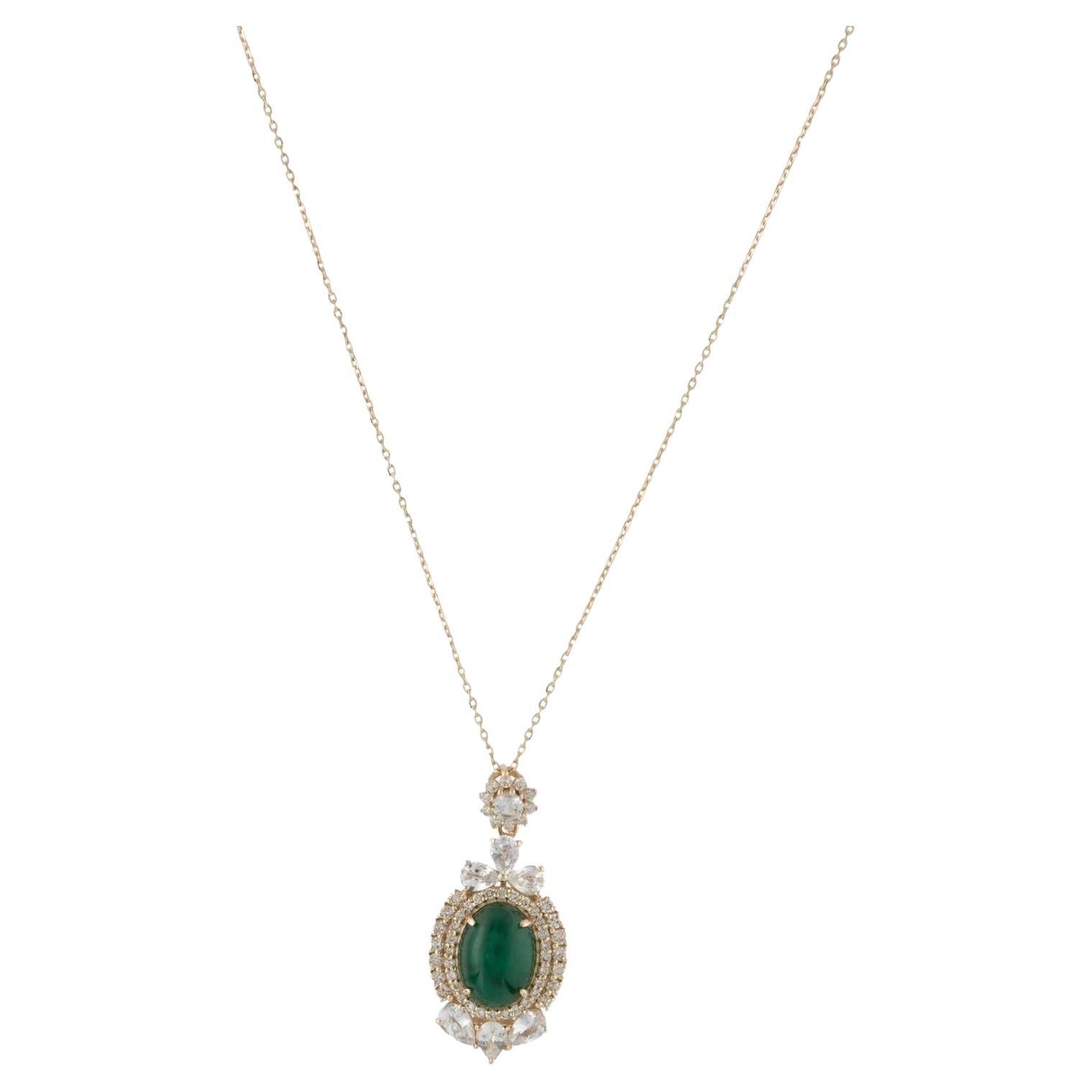 14K 3.63ct Emerald, Sapphire & Diamond Pendant Necklace, Pear Modified Brilliant