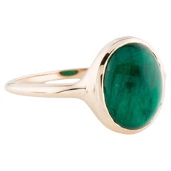 14K 3.66ct Emerald Cocktail Ring Size 6.75  Oval Cabochon Emerald 3.66ct 