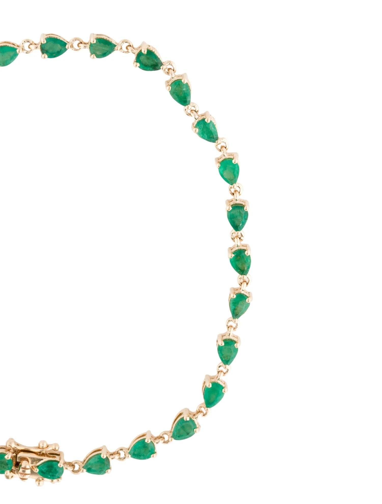 Artist 14K 3.80ctw Emerald Tennis Bracelet  Faceted Pear Shaped Emerald  Yellow Gold  For Sale
