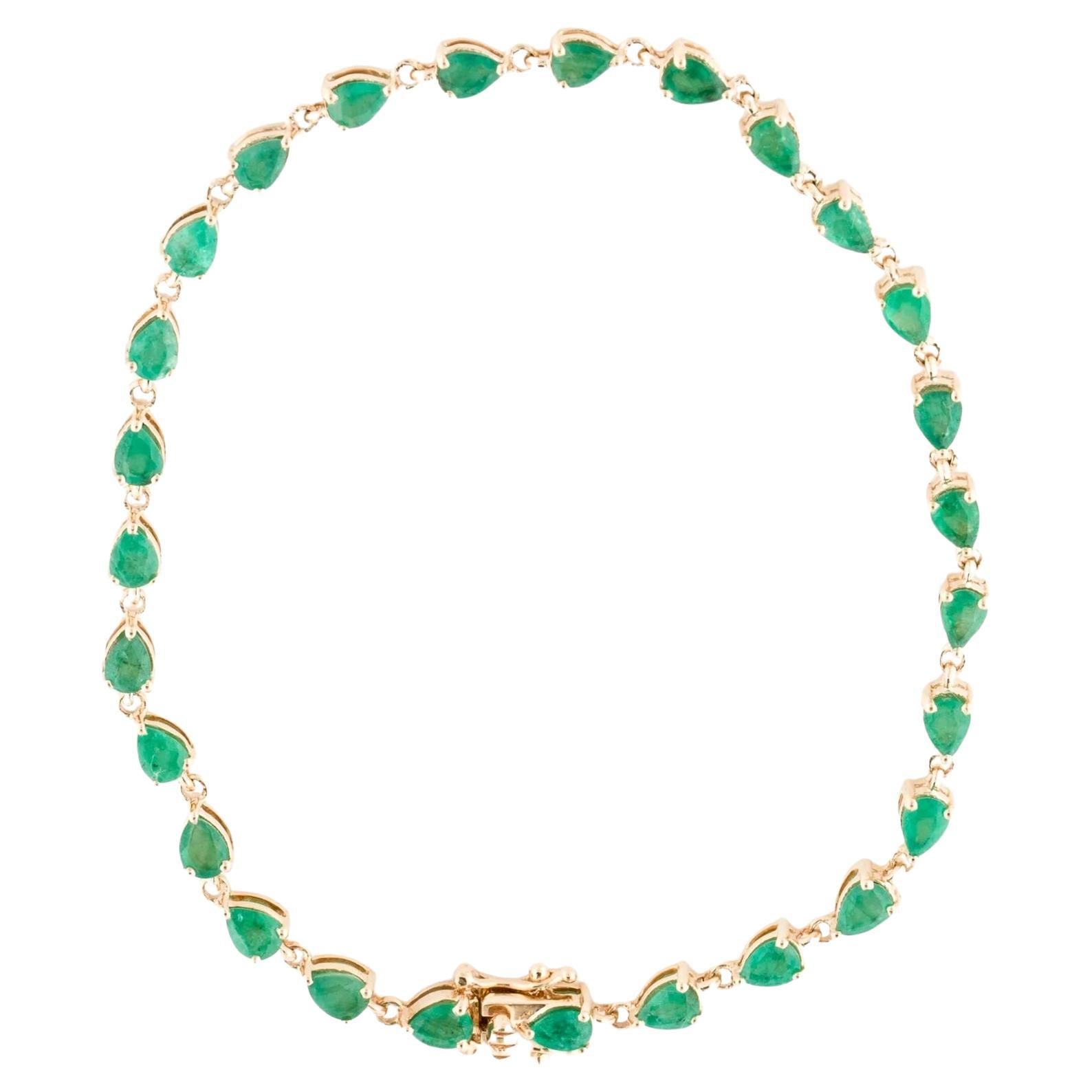 14K 3.80ctw Emerald Tennis Bracelet  Faceted Pear Shaped Emerald  Yellow Gold  For Sale