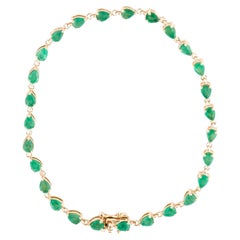 14K 3.80ctw Emerald Tennis Bracelet  Faceted Pear Shaped Emerald  Yellow Gold 