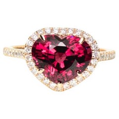 IGI 14K 4.18 Ct Garnet&Diamonds Antique Art Deco Style Engagement Ring