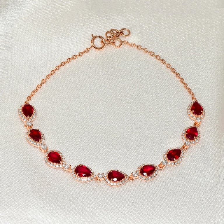 14k 4.21 Carat Natural Ruby&Diamond Antique Art Deco Style Tennis