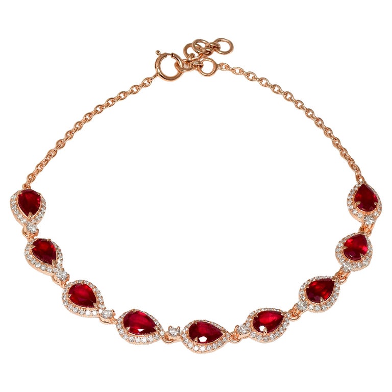 14k 4.21 Carat Natural Ruby&Diamond Antique Art Deco Style Tennis