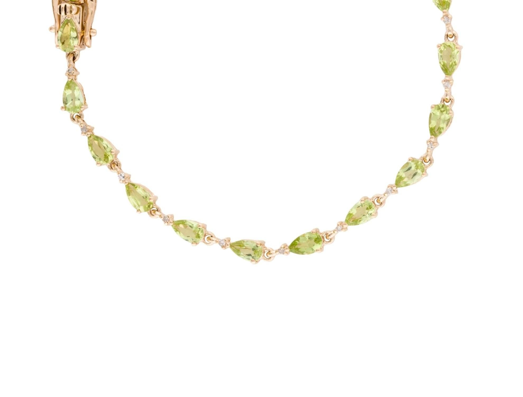 Artist 14K 4.35ctw Peridot Link Bracelet  Pear Modified Brilliant Gemstones  Green For Sale