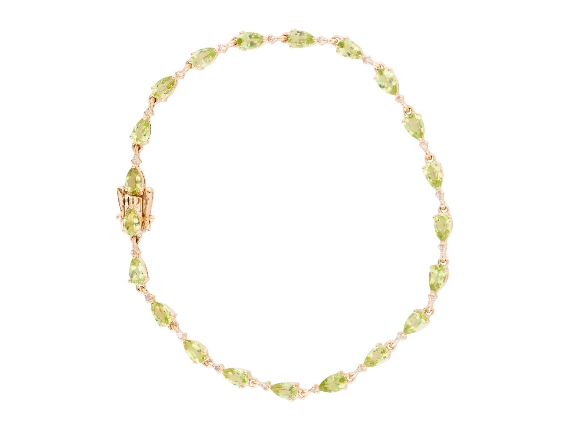 Pear Cut 14K 4.35ctw Peridot Link Bracelet  Pear Modified Brilliant Gemstones  Green For Sale