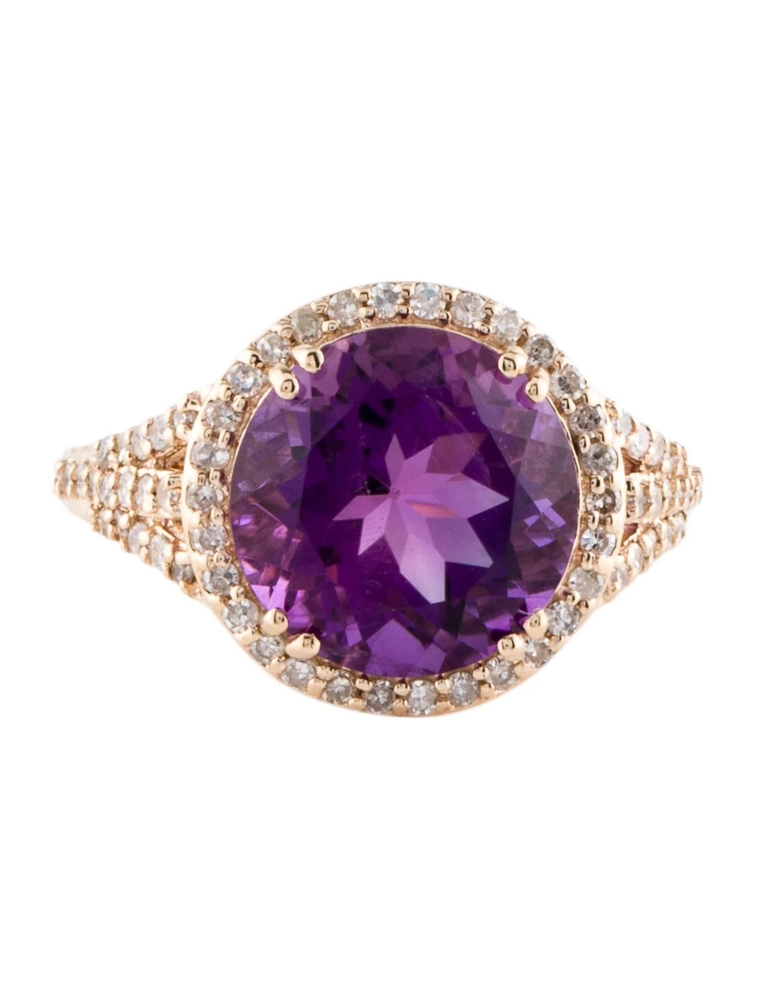 Artist 14K 4.45ctw Amethyst & Diamond Cocktail Ring Size 6.75  Round Modified Brillian For Sale