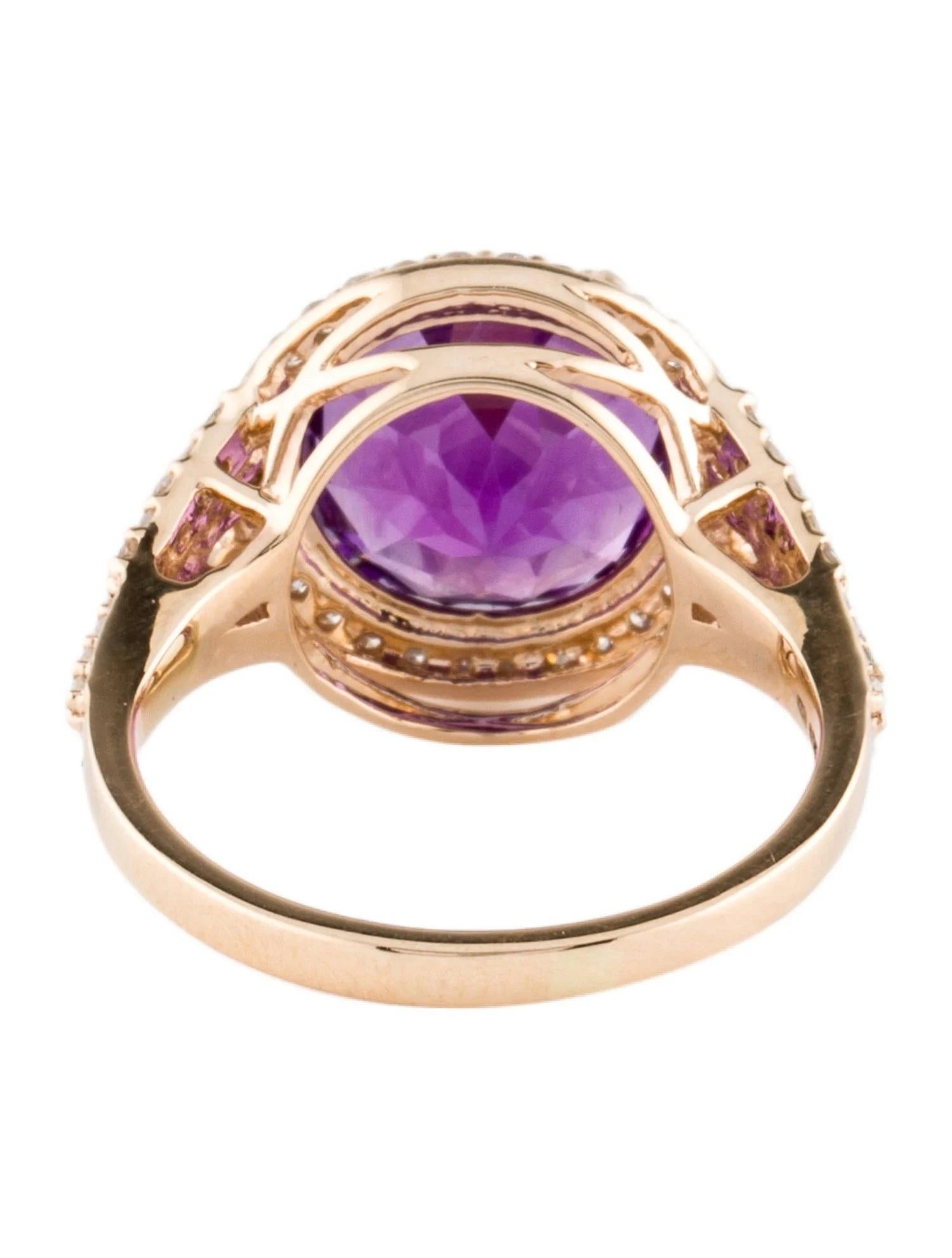Round Cut 14K 4.45ctw Amethyst & Diamond Cocktail Ring Size 6.75  Round Modified Brillian For Sale