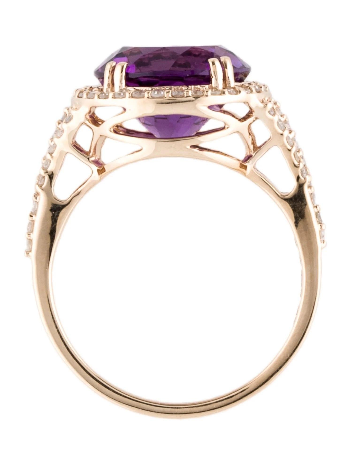 14K 4.45ctw Amethyst & Diamond Cocktail Ring Size 6.75  Round Modified Brillian In New Condition For Sale In Holtsville, NY