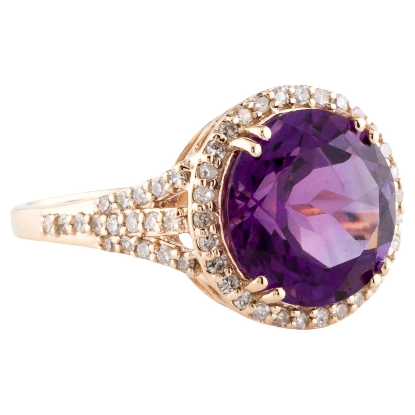 14K 4.45ctw Amethyst & Diamond Cocktail Ring Size 6.75  Round Modified Brillian For Sale