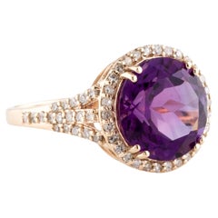 14K 4.45ctw Amethyst & Diamond Cocktail Ring Size 6.75  Round Modified Brillian