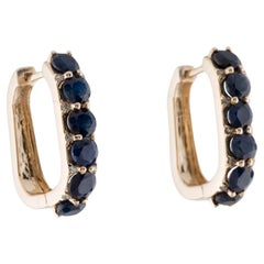 14K 4.63ctw Sapphire & Diamond Hoop Earrings  4.63 Carat Round Faceted Sapphire