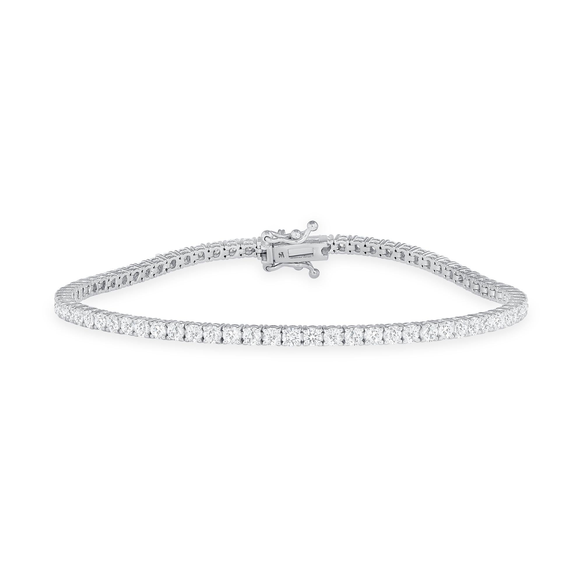 14K White Gold Natural Diamond Tennis Bracelet

Wrap your wrist in this stunning tennis bracelets incomparable brilliance from round diamonds. Set in 14K solid gold, this beautiful natural diamond bracelet features a secure double clasp so you can