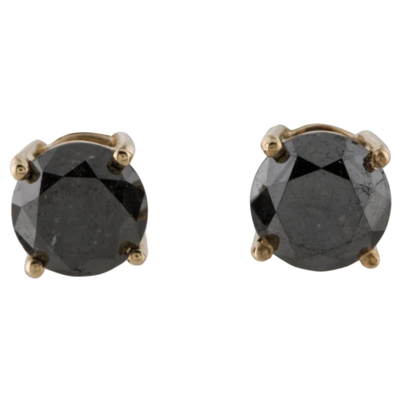 14K 4.68ctw Diamond Stud Earrings, Round Brilliant Cut, Black Color Enhanced For Sale