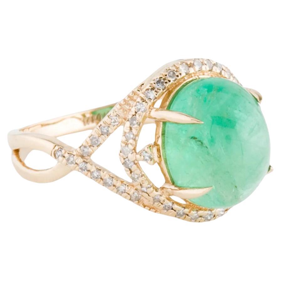 14K 4.71ct Emerald & Diamond Cocktail Ring Size 6.75, Statement Jewelry
