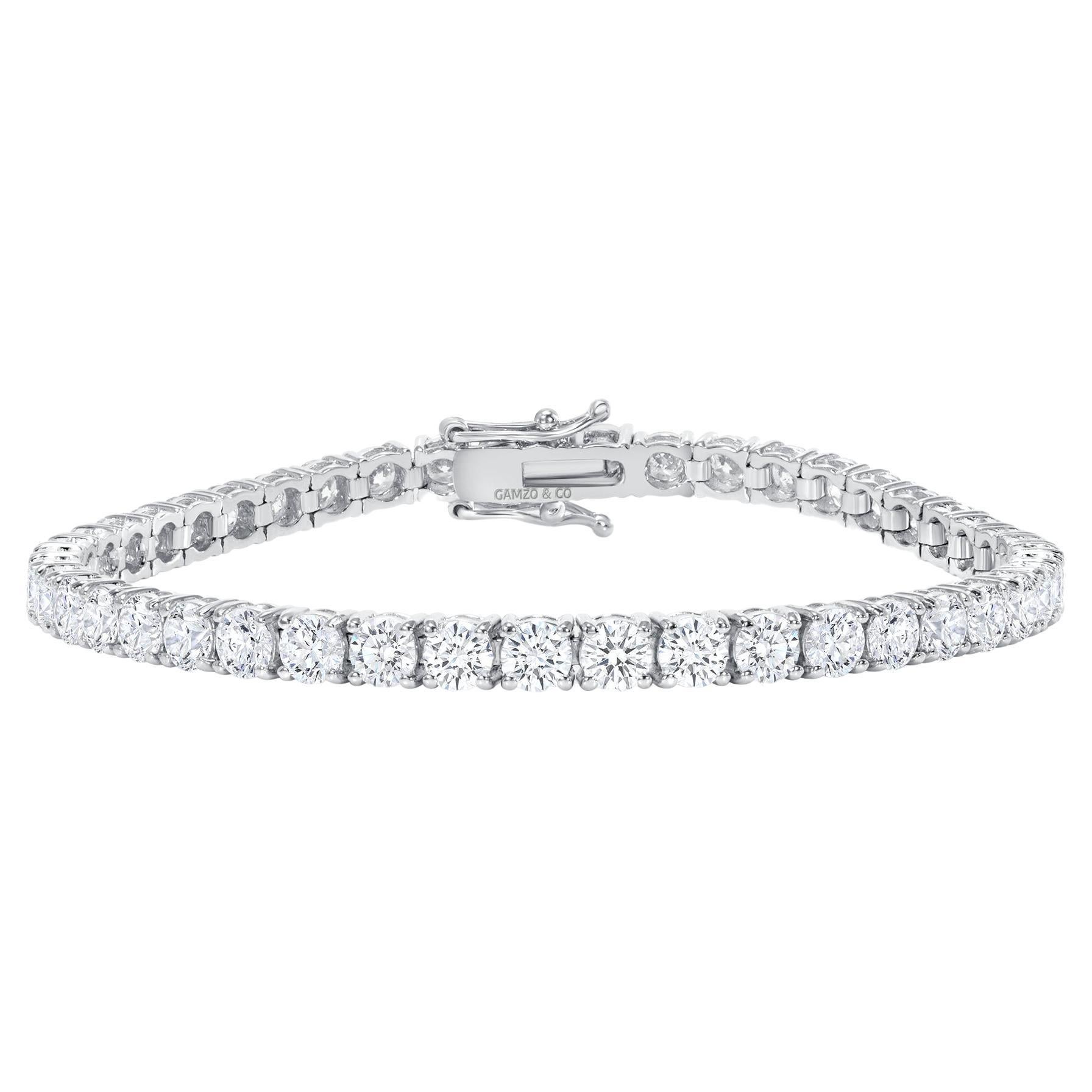 Bracelet tennis en or blanc 14 carats avec diamants ronds de 5 carats en vente