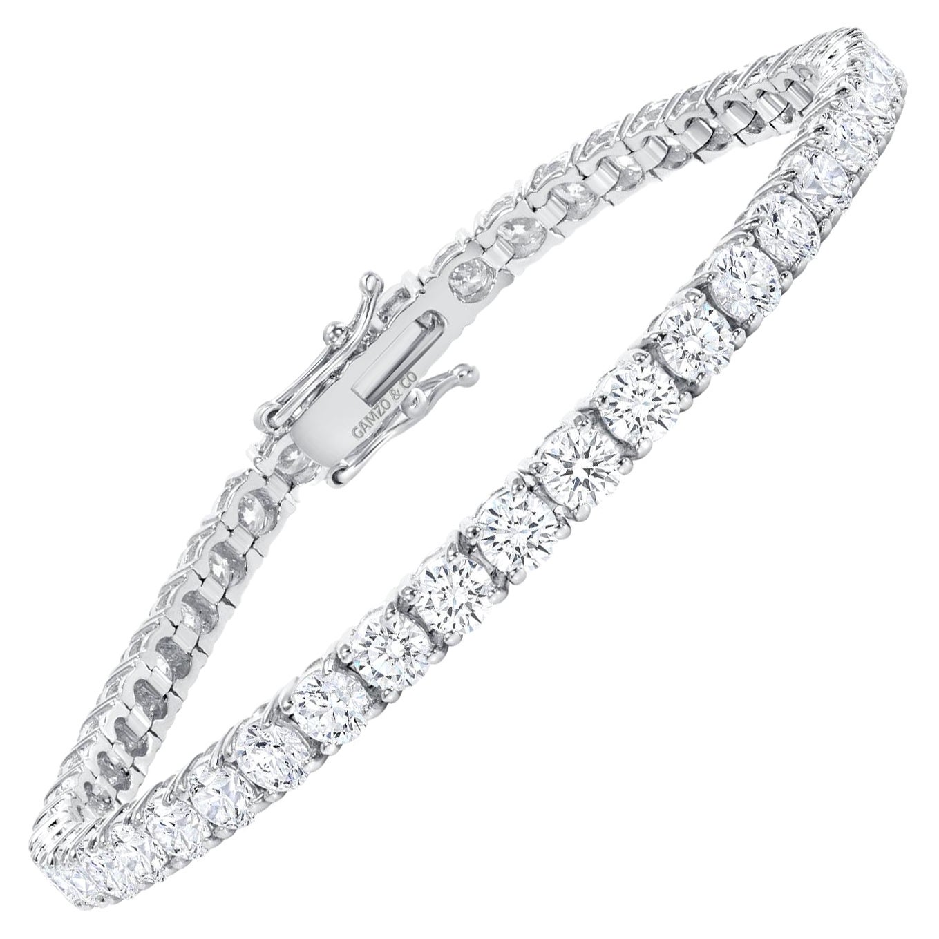Pulsera de tenis de oro blanco de 14 quilates y 5 quilates con diamantes redondos