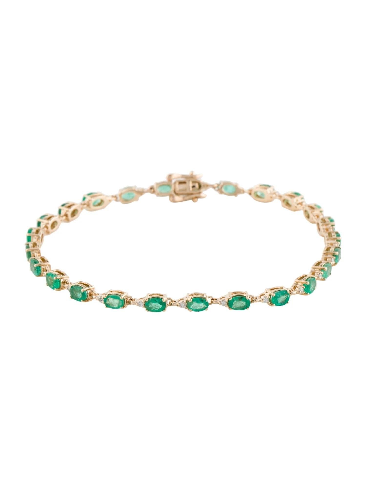 Round Cut 14K 5.09ctw Emerald & Diamond Link Bracelet - Oval Emeralds, Round Brilliant  For Sale