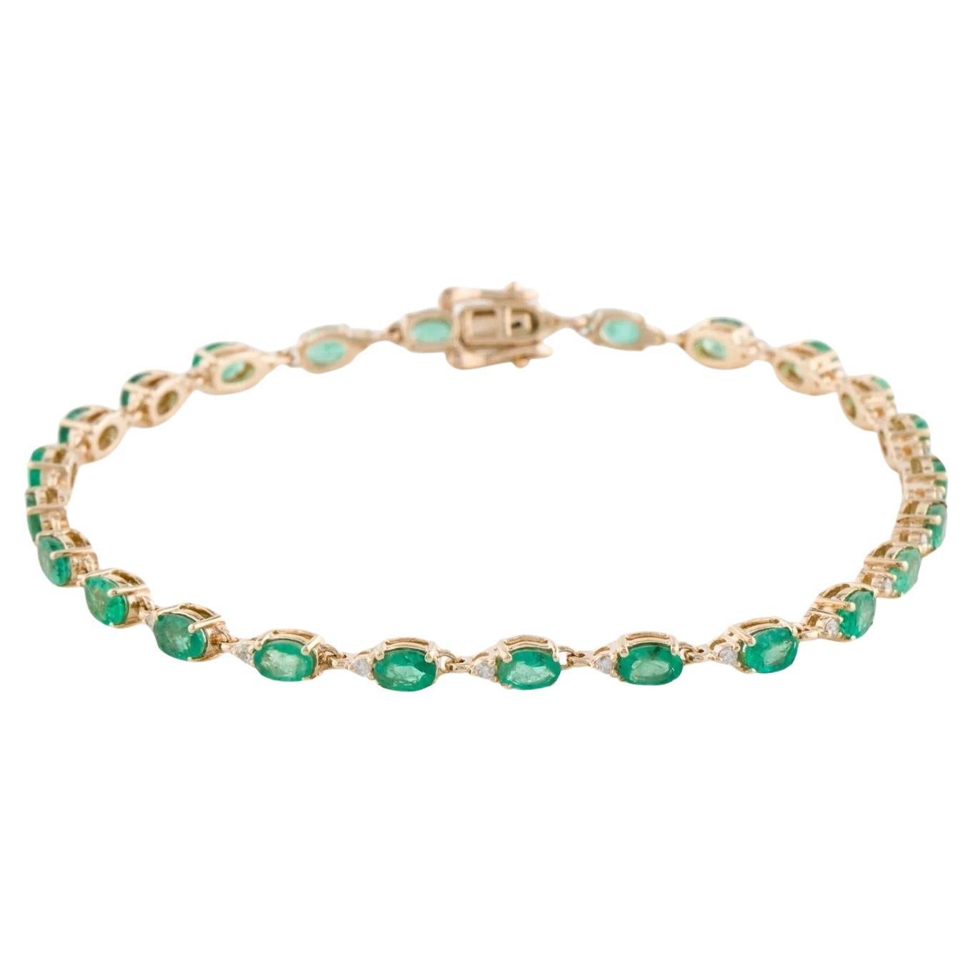 14K 5.09ctw Emerald & Diamond Link Bracelet - Emeraudes ovales, rondes et brillantes 