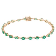 14K 5.09ctw Emerald & Diamond Link Bracelet - Oval Emeralds, Round Brilliant 