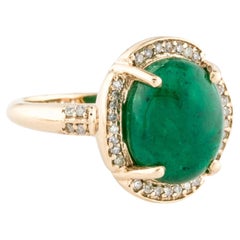14K 5.20ct Emerald & Diamond Cocktail Ring Size 6.75  Oval Cabochon Emerald 5.2