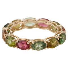 14K 5.28ctw Tourmaline Eternity Band Size 8  5.28 Carat Oval Modified Brilliant